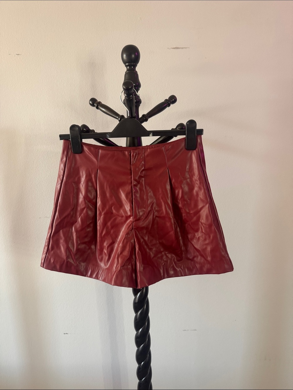 Red Faux Leather High-Waist Shorts